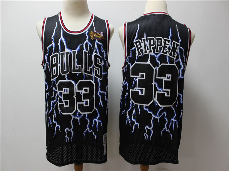 Men Chicago Bulls 33 Pippen Black Lightning version NBA Jerseys